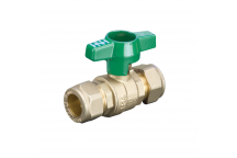 15mm 100CTH DZR Brass Ball Valve Compression Ended Green T-Handle PN16