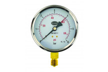 100mm Dial Pressure Gauge 0 - 6 bar and psi Bottom Entry - 34/654/0