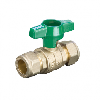 28mm 100CTH DZR Brass Ball Valve Compression Ended Green T-Handle PN16