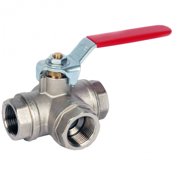 25mm ART71 Brass 3 Way T Port Ball Valve Red Lever BSPP Ends FxF PN32