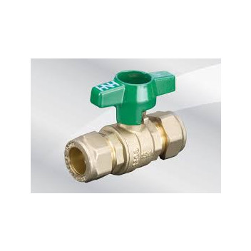 22mm 100CTH DZR Brass Ball Valve Compression Ended Green T-Handle PN16