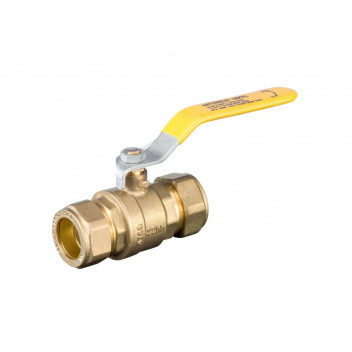 15mm 100CYL DZR Brass Ball Valve Compression (GAS) Yellow Lever PN16